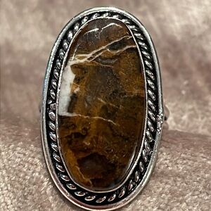 Brown Picture Jasper Silver Ring size 7.25